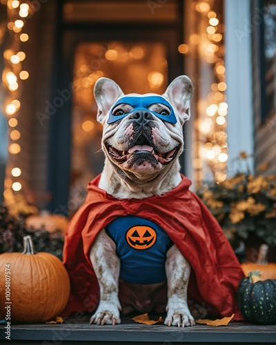 Dog in a super hero costume.