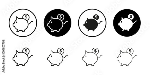 Piggy bank Collection of flat thin outline vector