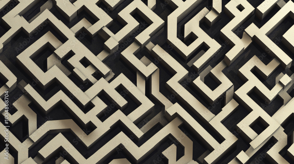 A complex maze pattern with intricate geometric paths. A complex maze pattern with intricate geometric paths.