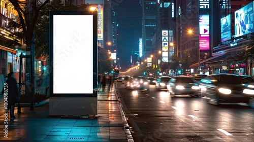 Street-level billboard mockup, Blank shop frame signage, Blank restaurant shop sign or menu board with blank, Blank advertising poster banner mockup outside