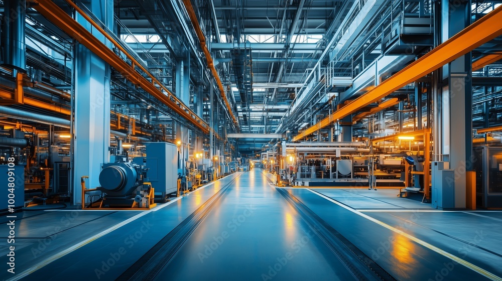 Inside a modern industrial facility showcasing advanced machinery and production lines in a well-lit, spacious environment Inside a modern industrial facility showcasing advanced machinery and production lines in a well-lit, spacious environment