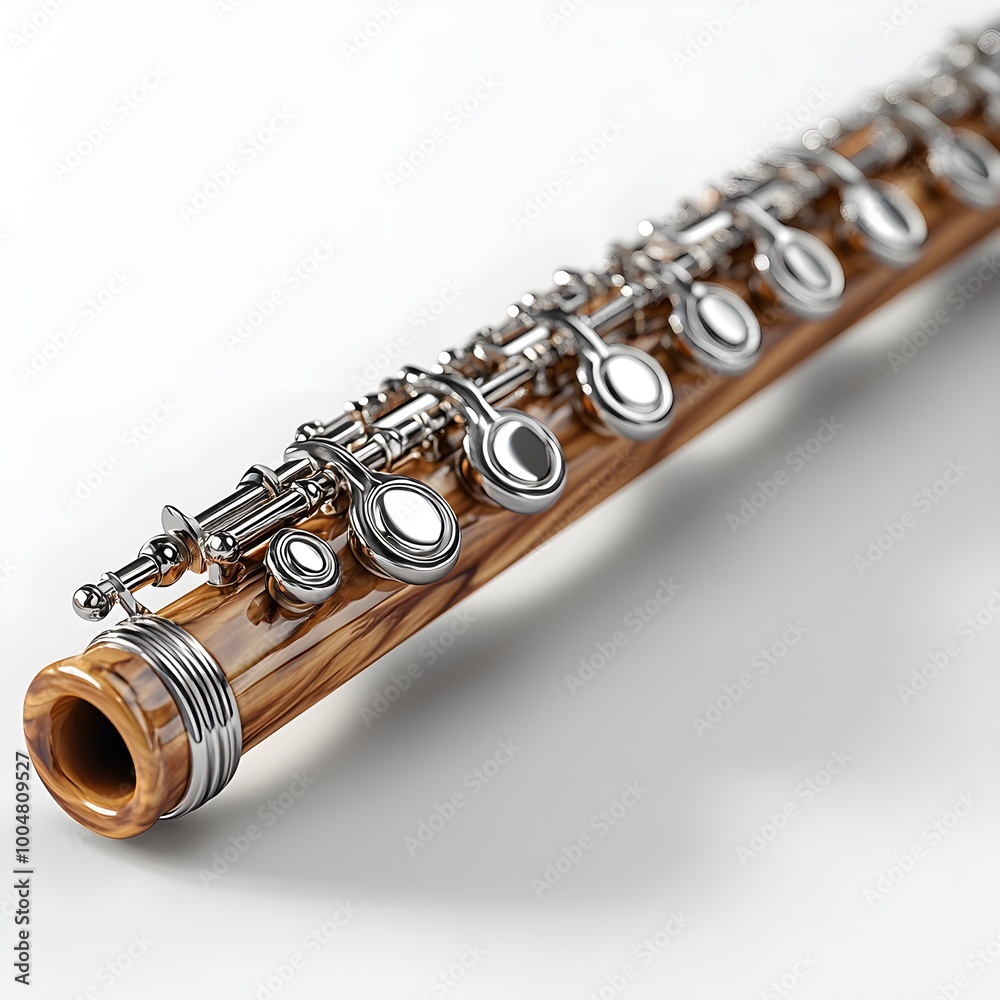 Naklejka premium Shimmering Gold Clarinet Showcasing Silver Band with Word Inscription photo