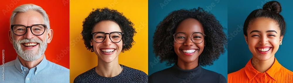 Diverse group of smiling individuals showcasing joy and confidence against vibrant backgrounds. Perfect for representation and positivity. Diverse group of smiling individuals showcasing joy and confidence against vibrant backgrounds. Perfect for representation and positivity.