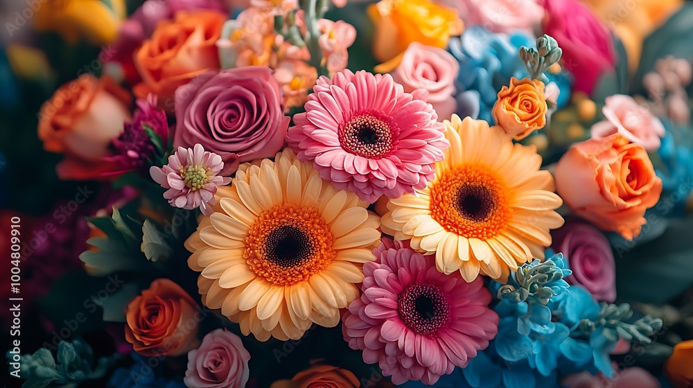Crisp Close Up Image of Vibrant Flower Bouquet with Mixed Flowers Crisp Close Up Image of Vibrant Flower Bouquet with Mixed Flowers