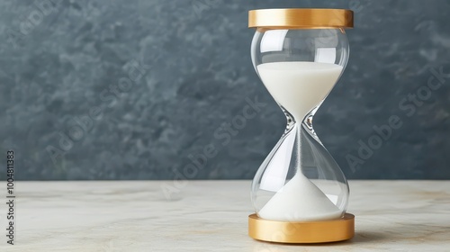 An hourglass with sand slipping through but blocked by tariffs and sanctions, trade time limit, economic restriction visual photo