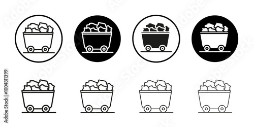 Trolley with coal icon Collection of flat thin outline vector