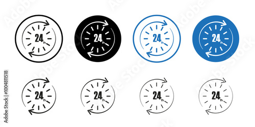 Twenty four hours icon Collection of flat thin outline vector