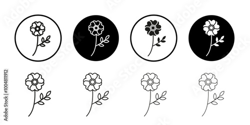 Wild rose icon Collection of flat thin outline vector