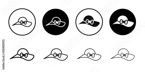 Woman hat icon Collection of flat thin outline vector