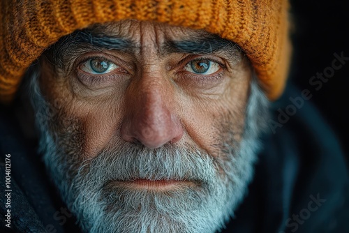 elderly man in deep contemplation during a serene sunset with warm colors enveloping the scene his thoughtful expression reflects a lifetime of experiences creating a poignant moment of reflection