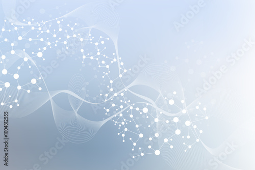 Modern abstract molecules structure for science or medical background. DNA helix or atom visualization. Molecular wave flow abstract background, illustration