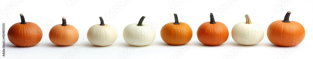Orange and white pumpkins in a row. Halloween and autumn banner Orange and white pumpkins in a row. Halloween and autumn banner