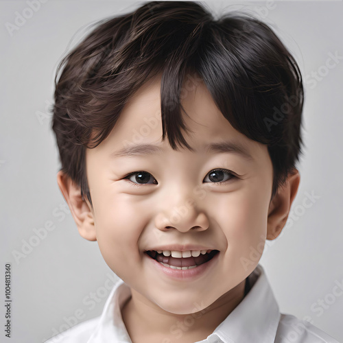 Smiling Asian boy in White Shirt Portrait