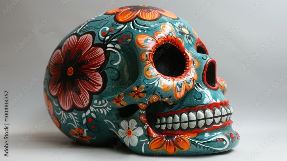 Vibrant Hand-Painted Mexican Day of the Dead Sugar Skull. Traditional Folk Art with Colorful Patterns Celebrating Dia de los Muertos Culture Vibrant Hand-Painted Mexican Day of the Dead Sugar Skull. Traditional Folk Art with Colorful Patterns Celebrating Dia de los Muertos Culture