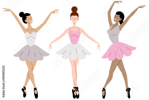 Young dancers ballerinas in class classical dance, ballet dance studio. Young beautiful female ballet dancer. Beauty of classic ballet dance