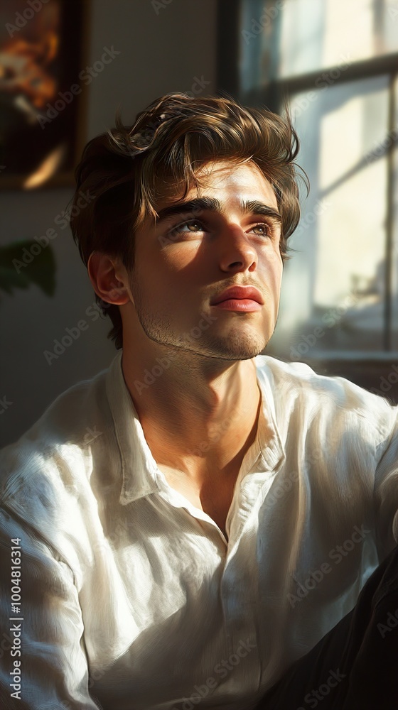 Young Man in Sunlight - Portrait of a Dreamy Expression Young Man in Sunlight - Portrait of a Dreamy Expression