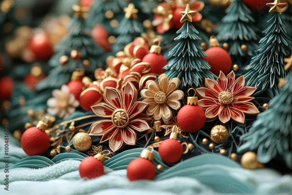 Fototapeta premium elegant paper cut christmas card design featuring intricate decorations and festive elements bringing a tactile quality to the cheerful holiday spirit