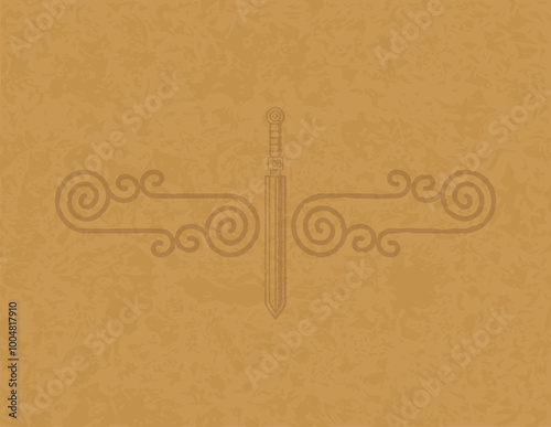 Medieval Parchment Background - Celtic Spirals, Lines and Shortsword