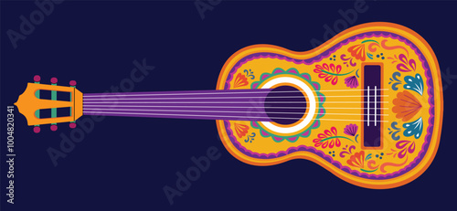 Decorated Mexican guitar vector. Day of the dead celebration