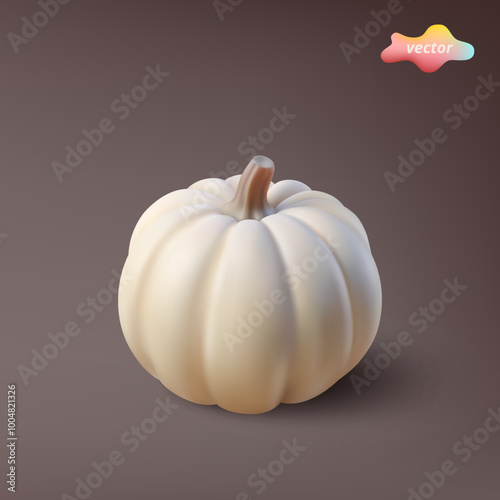 White pumpkin on a dark background for the halloween holiday or thanksgiving day. 3d vector image