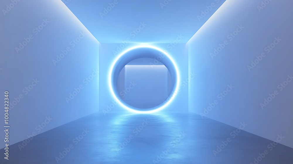 Abstract Neon Circle Light in White Room 3D Rendering Abstract Neon Circle Light in White Room 3D Rendering