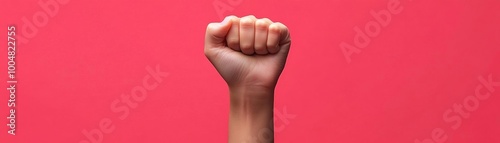 A raised fist symbolizing strength, unity, and empowerment against a vibrant background.
