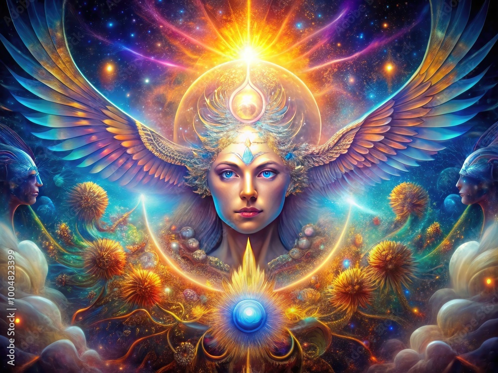 Abstract representation of divine power and omnipotence with bold ...