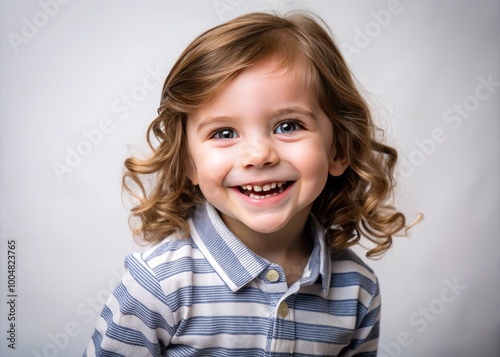 Adorable Child Model Posing in Studio with Bright Smiles and Playful Expressions for Portraits