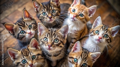 Adorable Group of Kittens and Small Cats Curiously Observing Their Surroundings Together in Harmony