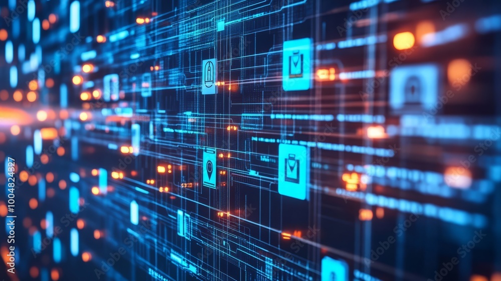 Digital Data Flow: A mesmerizing abstract representation of data flowing through a network of circuits and lines, illuminating the interconnectedness of information in the digital age.  