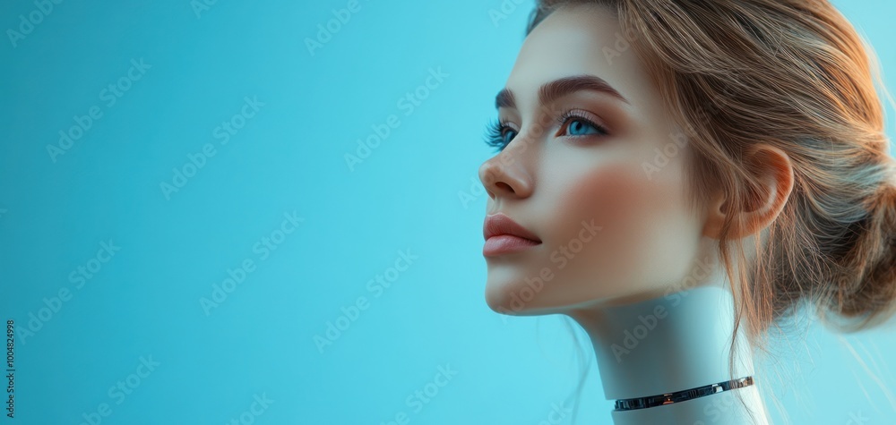 A beautiful iridescent woman cyborg with intricate wiring and circuitry on her skin. Cyberpunk, android robot bionic. Female artificial intelligence. Science fiction chrome robot girl