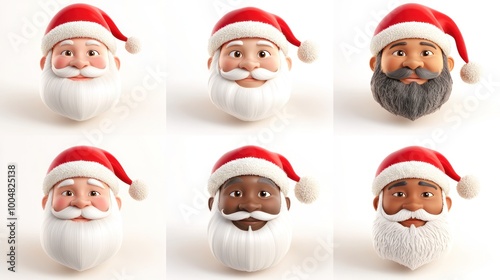 Set of cartoon santa claus heads in style isolated. illustration