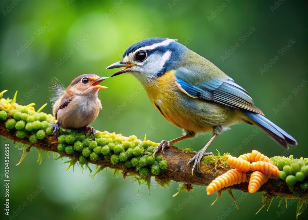 Fototapeta premium Bird Consuming a Caterpillar in Nature, Showcasing the Cycle of Life and Natural Predation