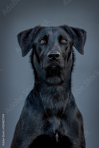 Wallpaper Mural Portrait of a female black labrador malinois crossbreed dog in front of black studio background Torontodigital.ca