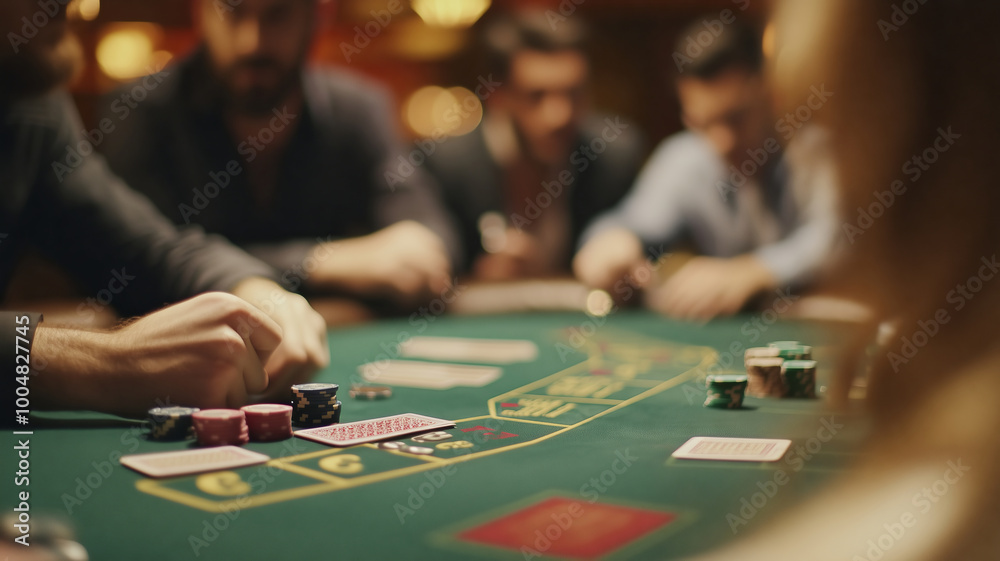Exciting game of blackjack unfolds as players strategize at a lively casino table during a vibrant evening of gaming Exciting game of blackjack unfolds as players strategize at a lively casino table during a vibrant evening of gaming