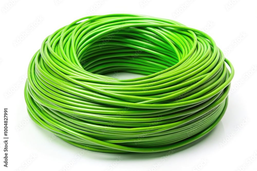 Bright Green Electrical Wire Isolated on White Background for Electrical and Wiring Projects Bright Green Electrical Wire Isolated on White Background for Electrical and Wiring Projects