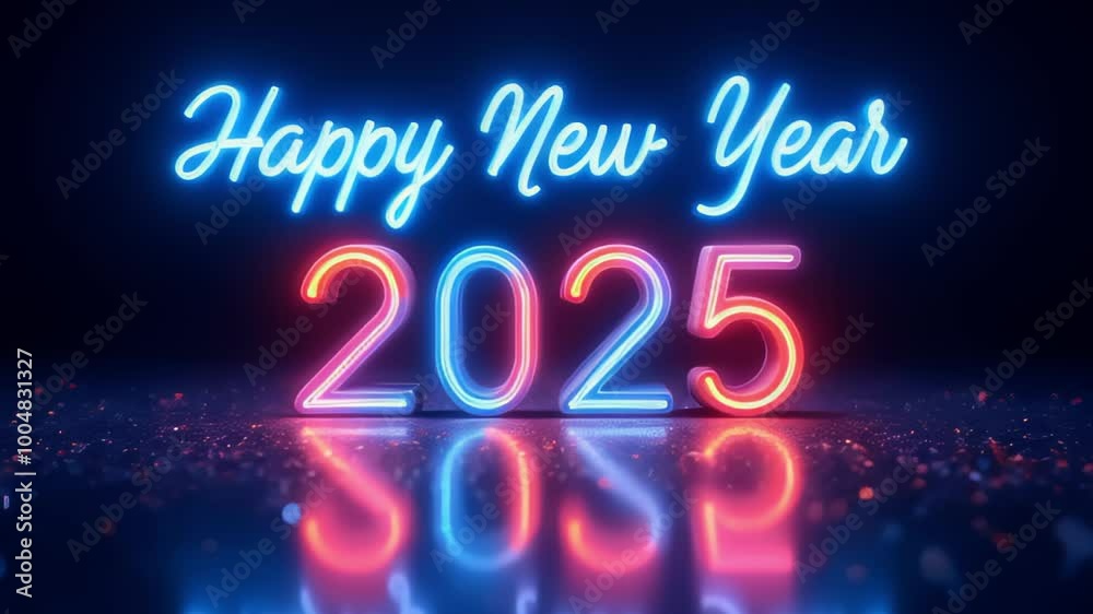 Trendy New Years 2025 background with Vibrant Neon Sign of Happy New Year 2025 Against Dark Background for Celebration Theme Trendy New Years 2025 background with Vibrant Neon Sign of Happy New Year 2025 Against Dark Background for Celebration Theme