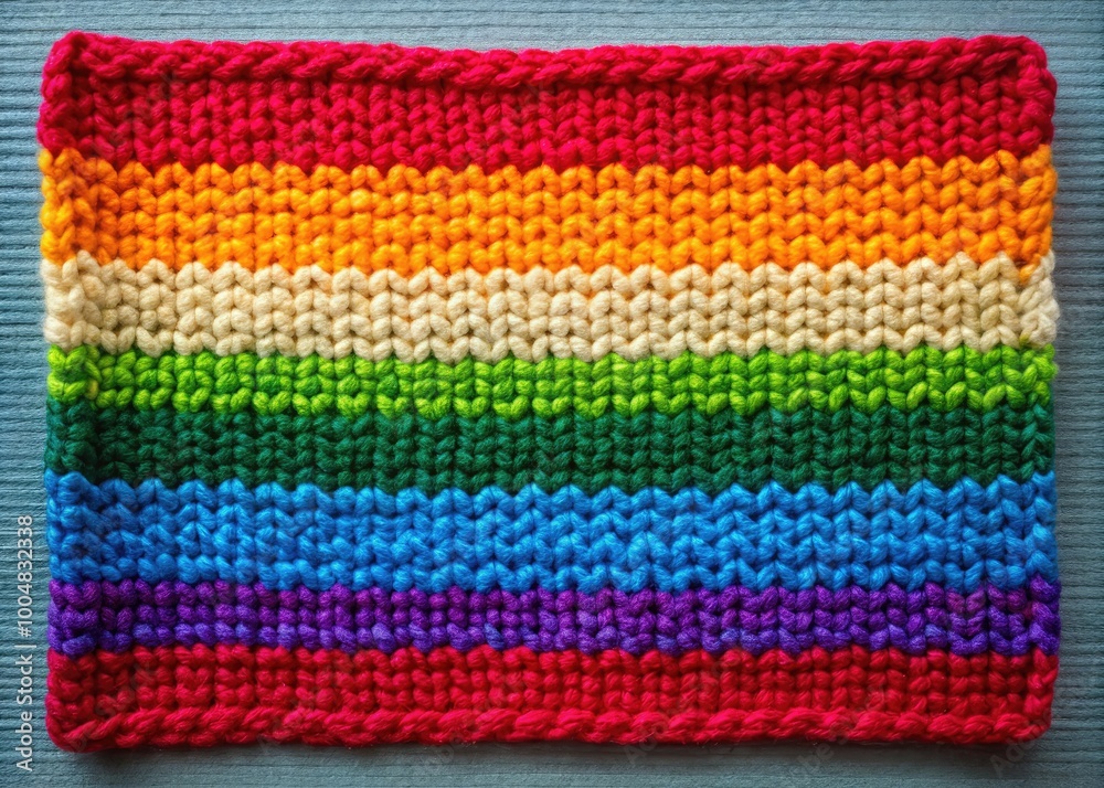 Closeup of a knitted LGBT flag with vibrant colors showcasing pride and inclusivity in textile art Closeup of a knitted LGBT flag with vibrant colors showcasing pride and inclusivity in textile art