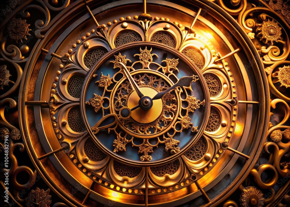 Obraz premium Close-up of a vintage clock face with intricate design and cut-out details showcasing craftsmanship