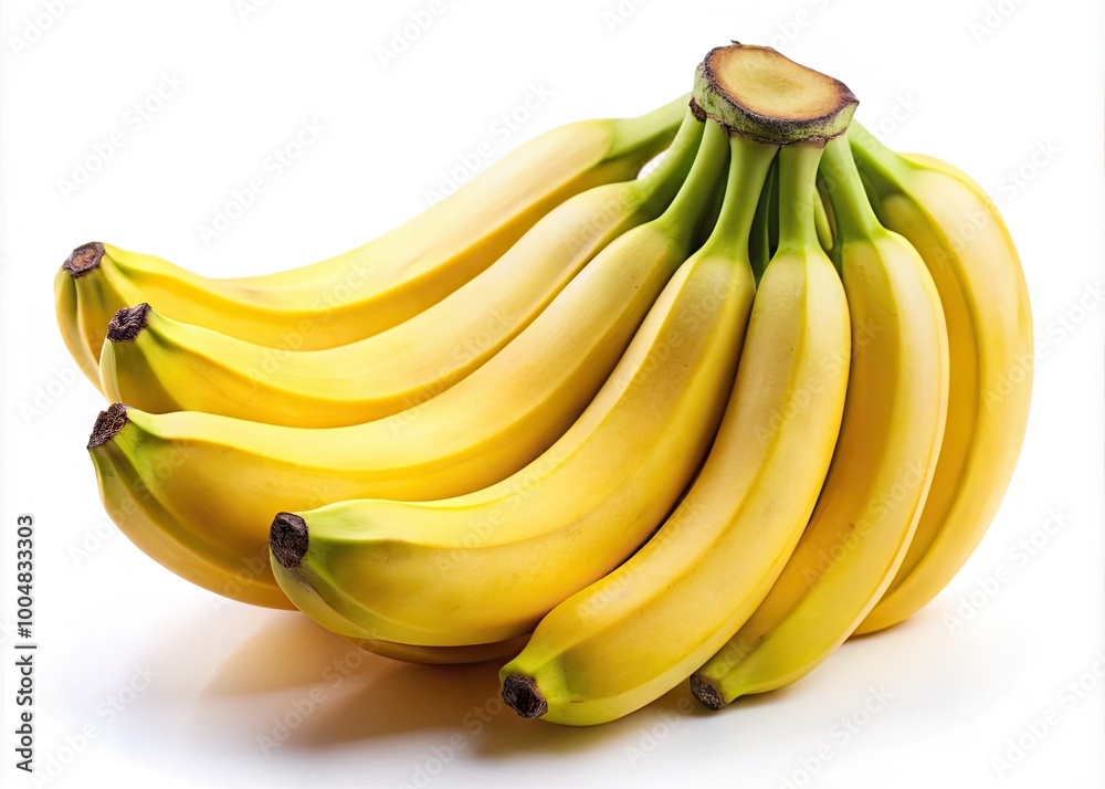 Close Up of Fresh Succulent Bananas on White Background Highlighting Their Smooth Surface and Color Close Up of Fresh Succulent Bananas on White Background Highlighting Their Smooth Surface and Color