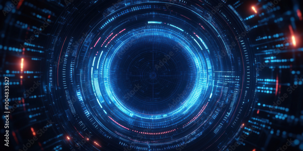 Creative bright blue tech wallpaper with linear circle. Innovation and technology concept. 3D Rendering. Creative bright blue tech wallpaper with linear circle. Innovation and technology concept. 3D Rendering.