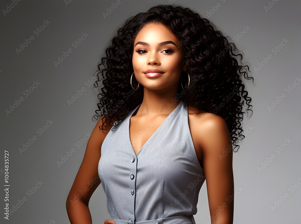 portrait of a woman, beautiful African American woman with curly hair, smiling confidently against a vibrant background portrait of a woman, beautiful African American woman with curly hair, smiling confidently against a vibrant background