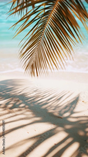 Palm leaf shadow on tropical beach sand