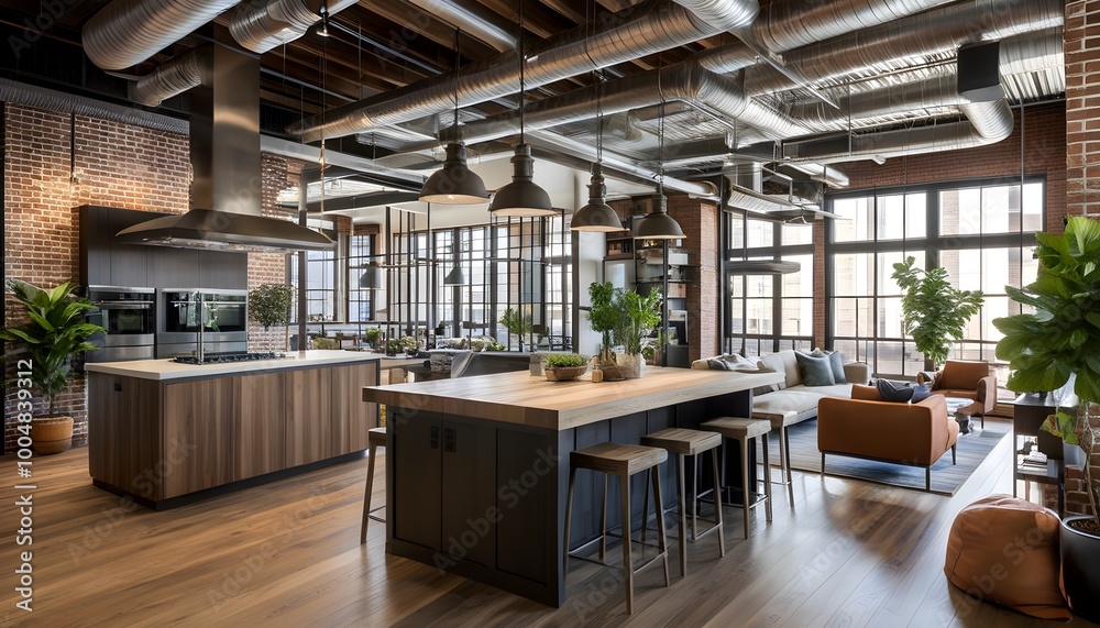 Urban industrial living room featuring expansive factory-style windows ...