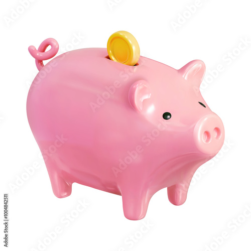 Vector 3d piggy bank icon isolated on white. Render realistic illustration