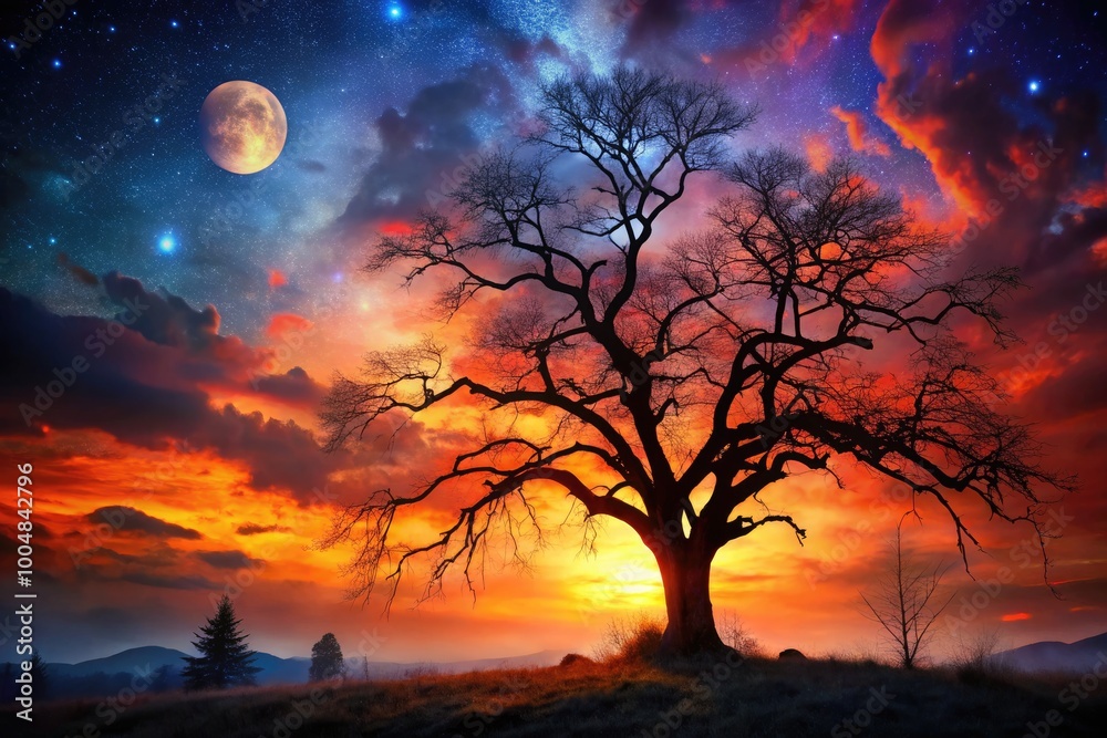 Dark Spooky Tree Silhouette Against a Haunting Night Sky for Halloween and Horror Backgrounds Dark Spooky Tree Silhouette Against a Haunting Night Sky for Halloween and Horror Backgrounds