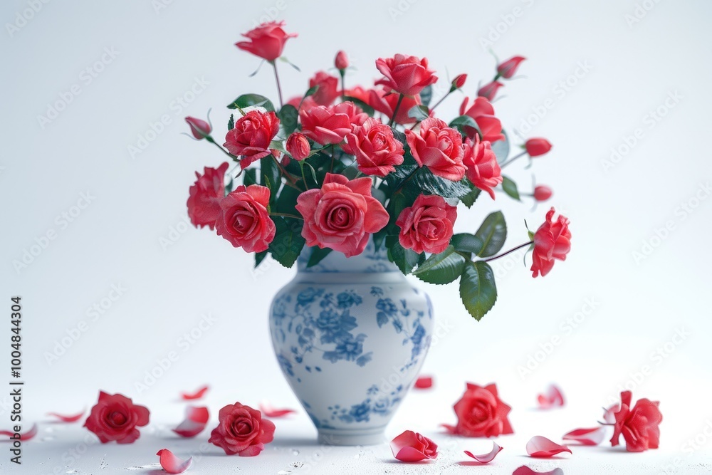 Obraz premium roses in vase on old white background