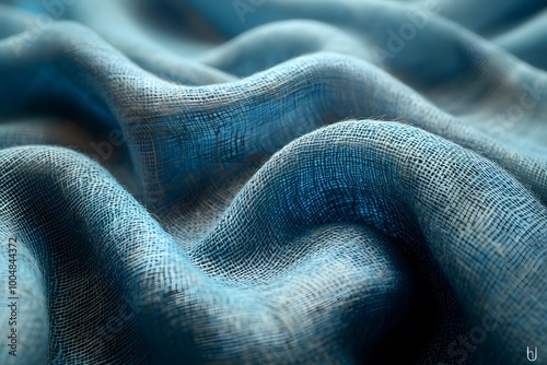 Natural, organic fabric woven from hemp fiber, blue colored, abstract background photo