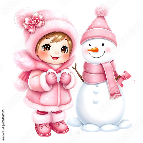 Cute Girl Pink Christmas Clipart sublimation PNG. 