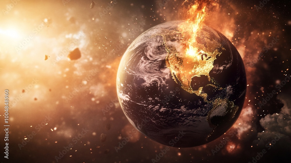 Fototapeta premium 地球規模の金融崩壊：燃え上がる地球